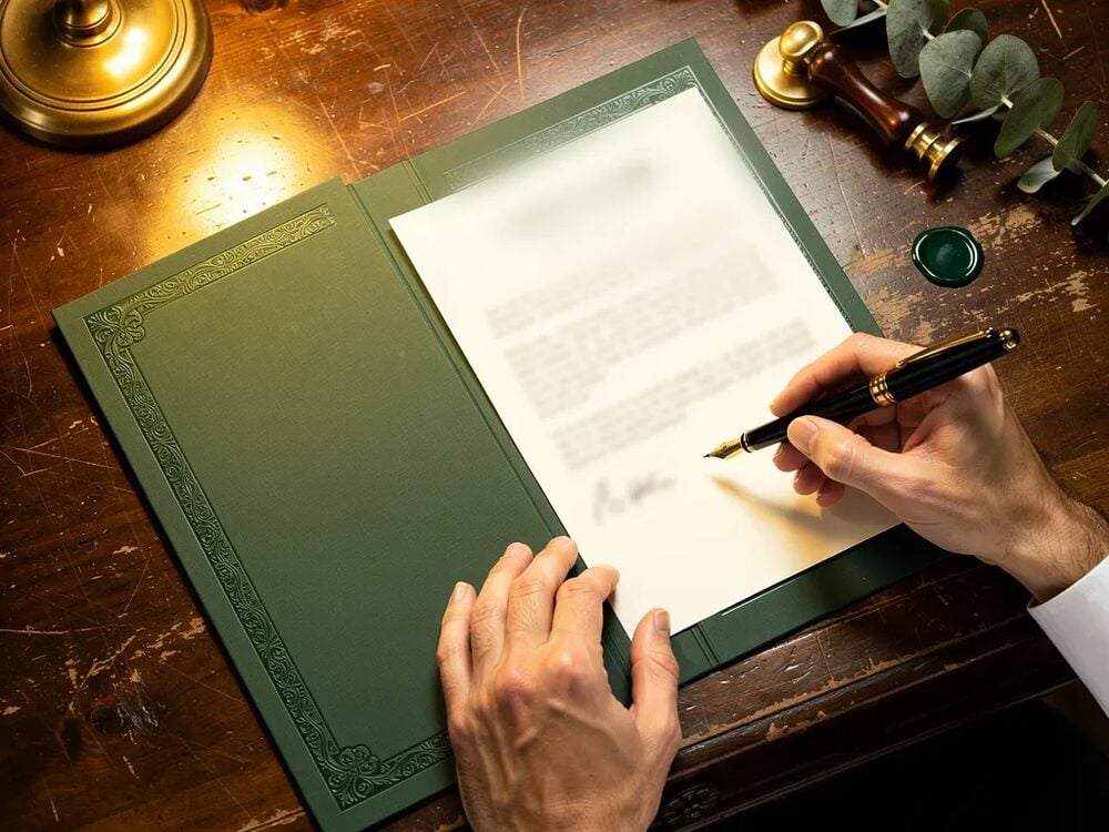 Paperwork and a pen on a desk, ready to get a business's books in order