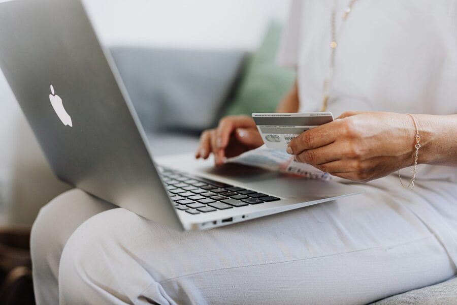 An online seller reconciling sales on a laptop
